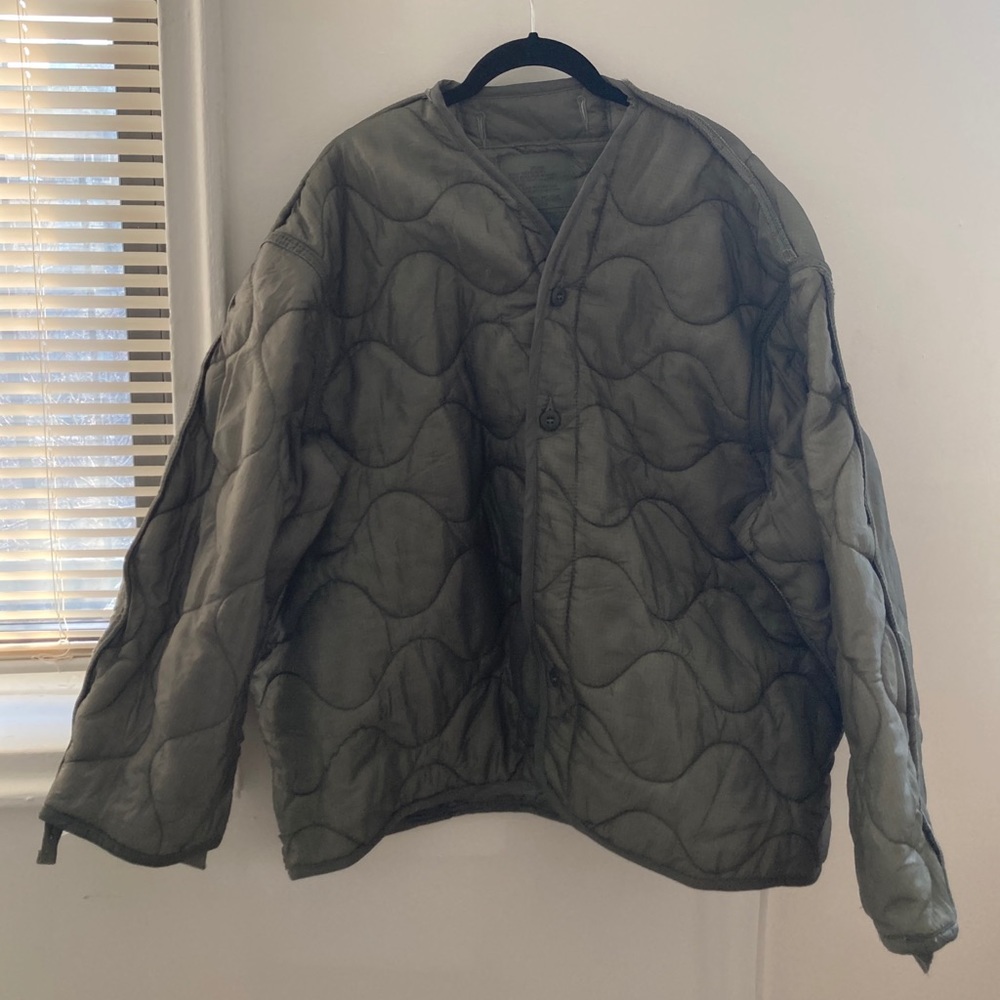 Oversized collarless quilted jacket vintage liner